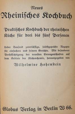 Bild Nr.1: 143-885 Hohenstein,W.: (Küche und Haushalt, Kochbücher, Rhein)