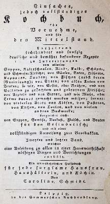 Bild Nr.1: 143-923 Schmidt,C. (d.i. J.C.Sommer).: (Küche und Haushalt, Kochbücher)