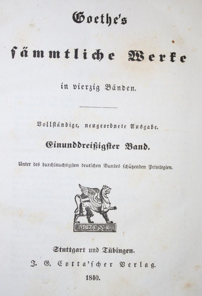 Große Abbildung Nr.1: 144-1011 Goethe,J.W.v.: (Literatur und illustrierte Bücher bis 19.Jahrhundert)
