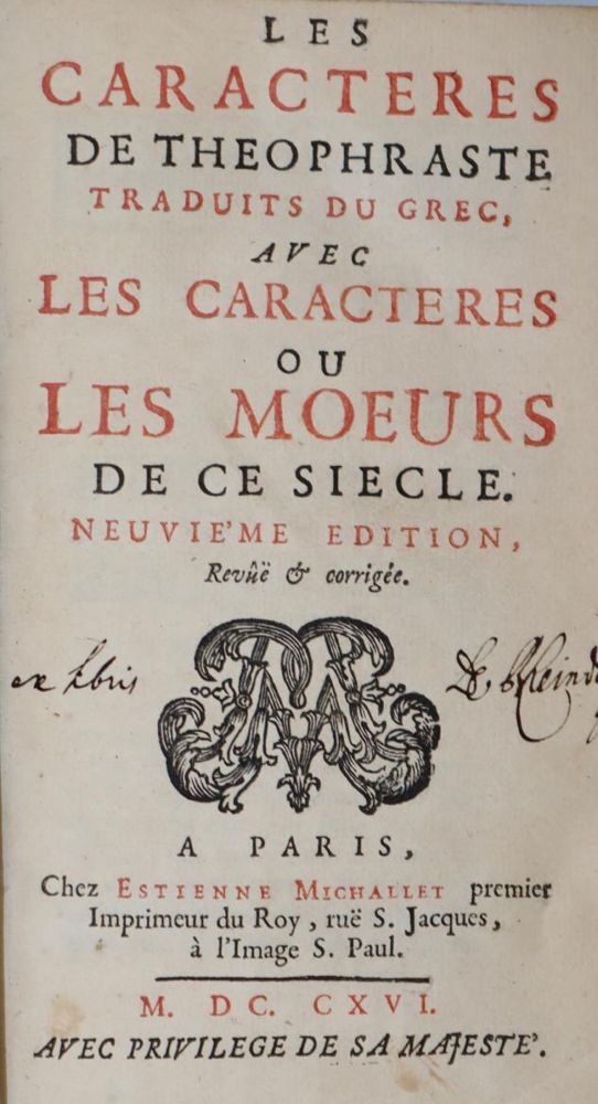 Große Abbildung Nr.1: 144-1030 (La Bruyère,J.de).: (Literatur und illustrierte Bücher bis 19.Jahrhundert)