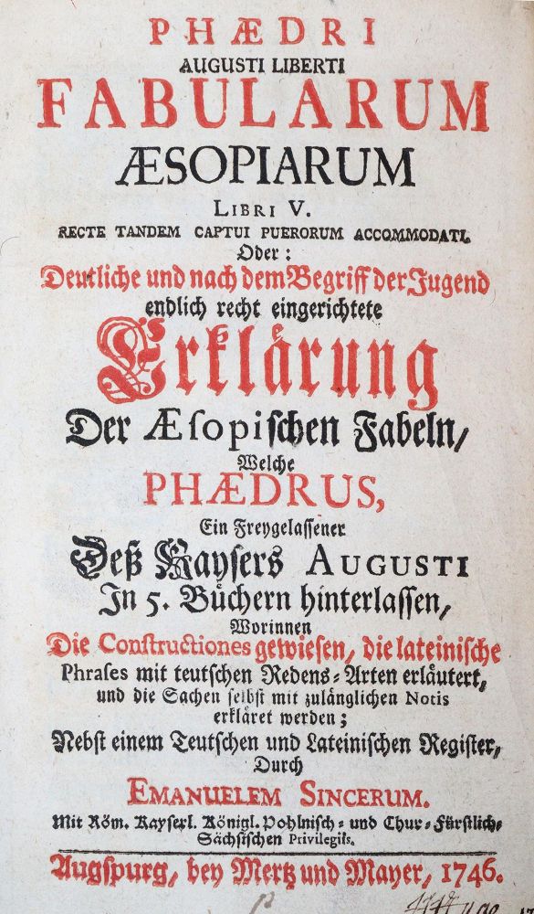 Große Abbildung Nr.1: 144-1056 Phaedrus.: (Literatur und illustrierte Bücher bis 19.Jahrhundert)