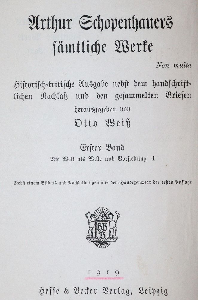 Große Abbildung Nr.1: 144-1278 Schopenhauer,A.: (Literatur und illustrierte Bücher 20.Jahrhundert - Alte Literatur in modernen Ausgaben)