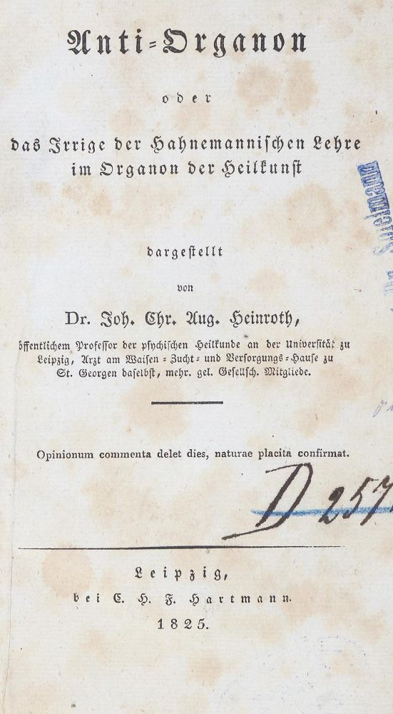 Große Abbildung Nr.1: 144-1385 Heinroth,J.C.A.: (Medizin, Homöopathie, Hahnemann)