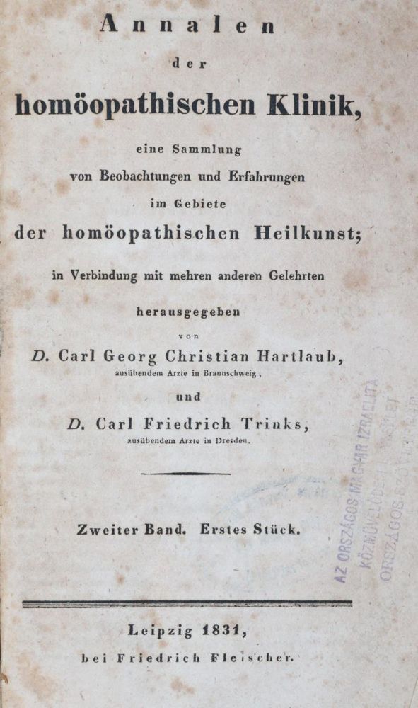 Große Abbildung Nr.1: 144-1386 Hartlaub,C.G.C. u. C.F.Trinks.: (Medizin, Homöopathie)