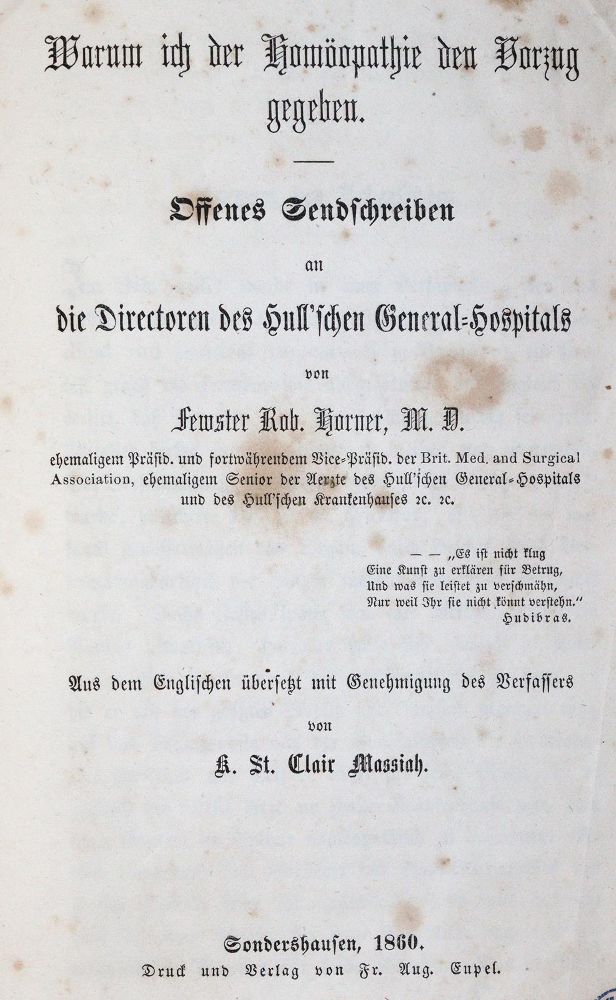 Große Abbildung Nr.1: 144-1390 Horner,F.R.: (Medizin, Homöopathie)