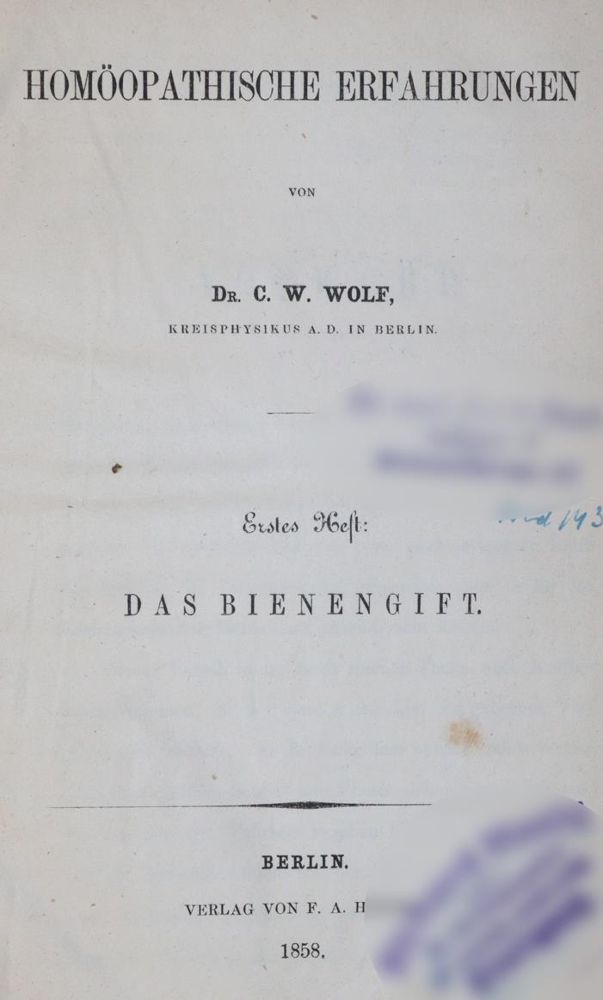 Große Abbildung Nr.1: 144-1394 Wolf,C.W.: (Medizin, Homöopathie, Toxikologie)
