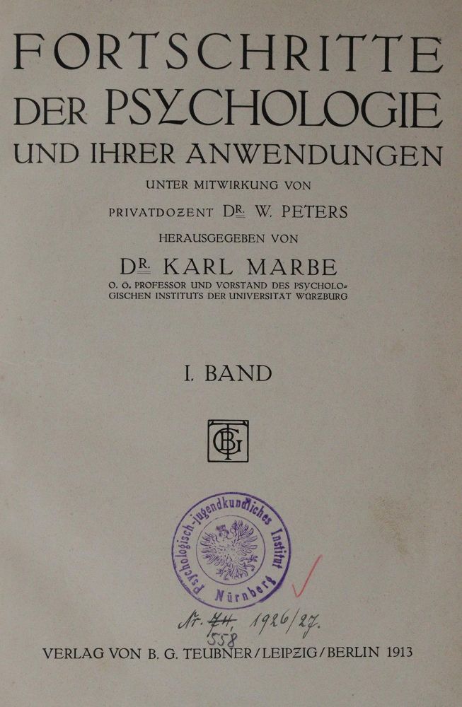 Große Abbildung Nr.1: 144-1419 Marbe,K. u. W.Peters (Hrsg.).: (Medizin, Psychologie)