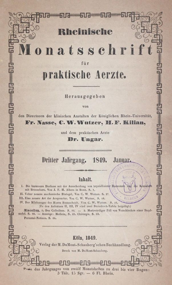Große Abbildung Nr.1: 144-1423 Rheinische Monatsschrift für praktische Aerzte.: (Medizin)