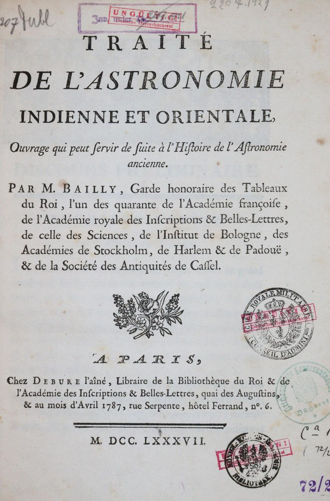 Große Abbildung Nr.1: 144-1491 Bailly,(J.S.).: (Verschiedene Gebiete - Varia, Astronomie)