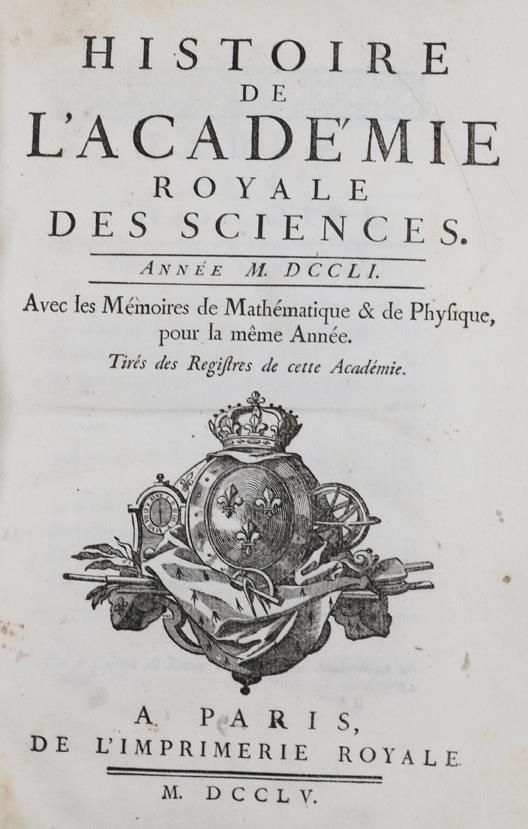 Große Abbildung Nr.1: 144-1550 Histoire de l'academie royale des sciences.: (Verschiedene Gebiete - Varia)