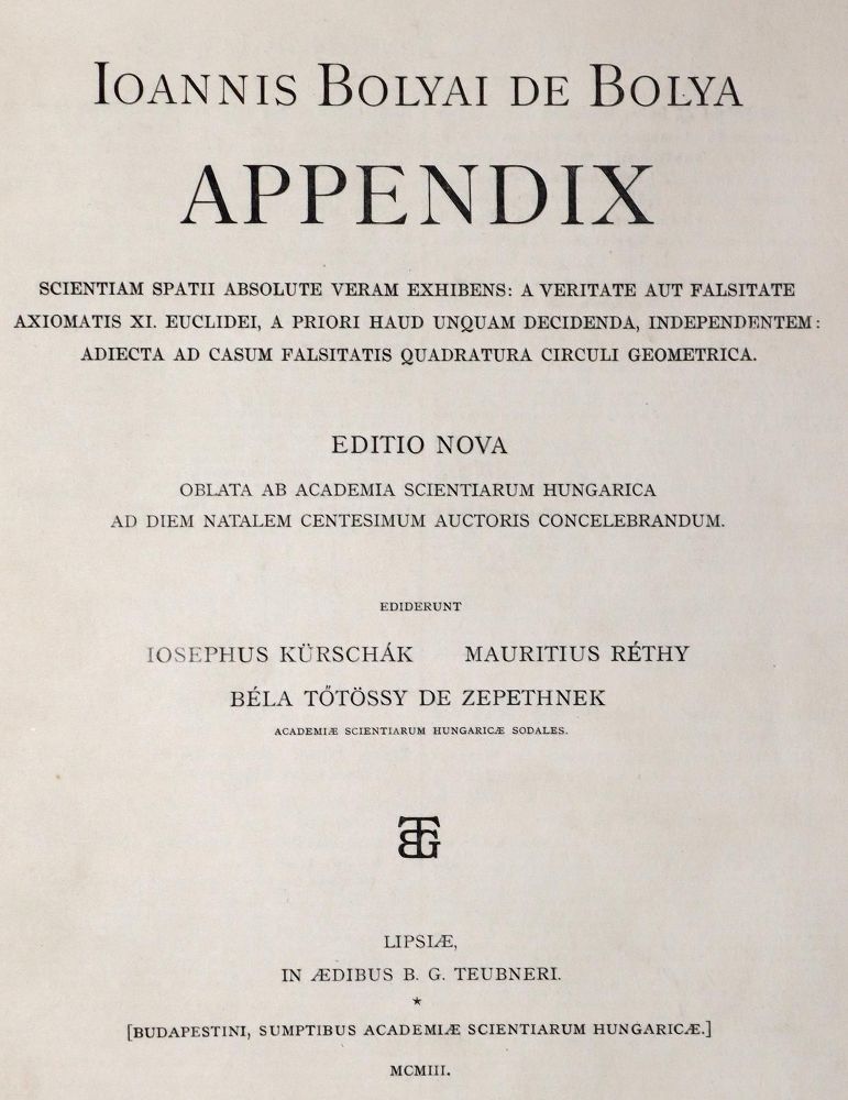 Große Abbildung Nr.1: 144-1566 Bolyai,J.: (Verschiedene Gebiete - Varia, Mathematik)