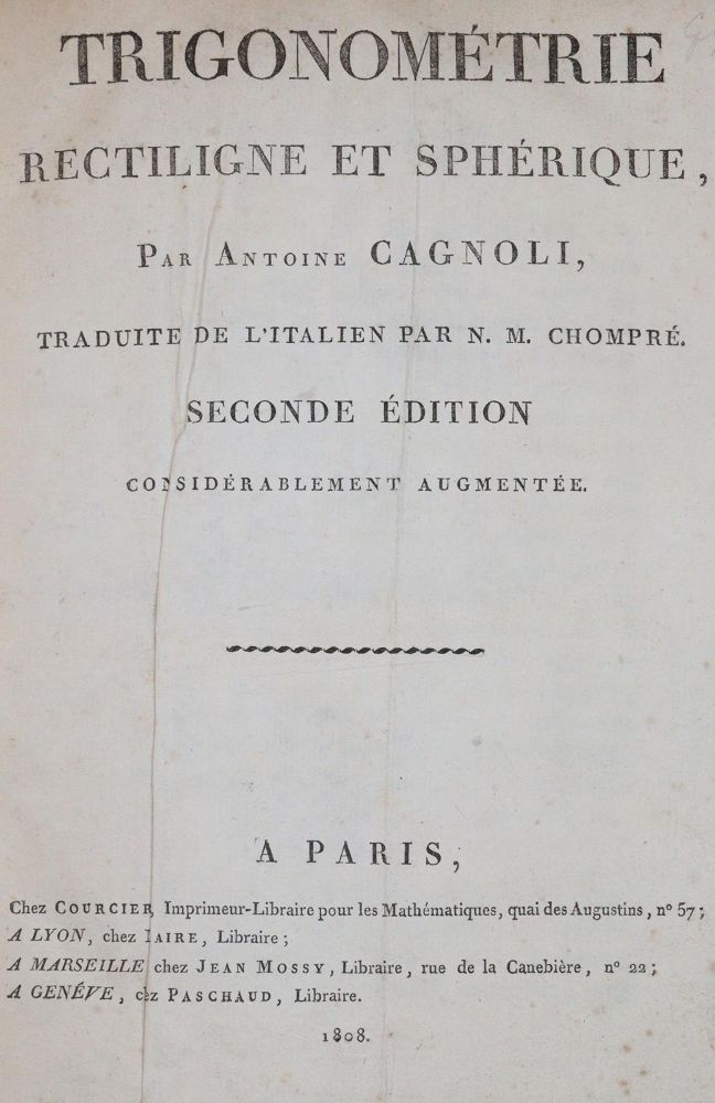 Große Abbildung Nr.1: 144-1569 Cagnoli,A.: (Verschiedene Gebiete - Varia, Mathematik)