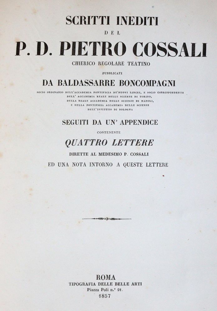 Große Abbildung Nr.1: 144-1571 Cossali,B.: (Verschiedene Gebiete - Varia, Mathematik)