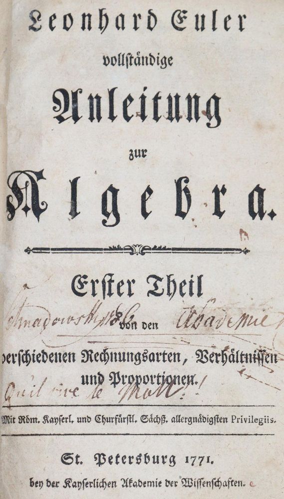 Große Abbildung Nr.1: 144-1572 Euler,L.: (Verschiedene Gebiete - Varia, Mathematik)
