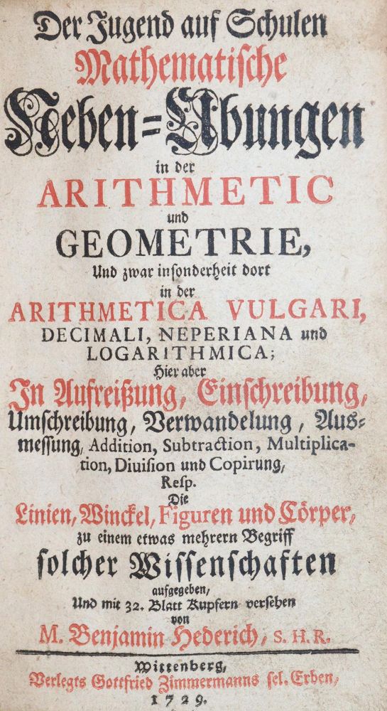 Große Abbildung Nr.1: 144-1580 Hederich,B.: (Verschiedene Gebiete - Varia, Mathematik)