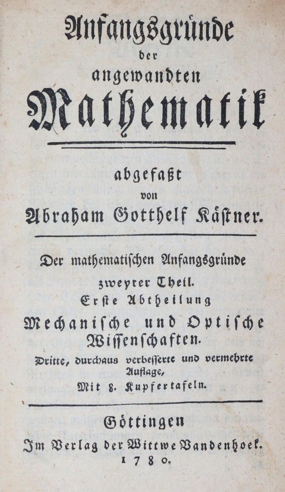 Große Abbildung Nr.1: 144-1585 Kästner,A.G.: (Verschiedene Gebiete - Varia, Mathematik)