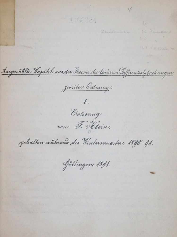 Große Abbildung Nr.1: 144-1586 Klein,F.: (Verschiedene Gebiete - Varia, Mathematik)