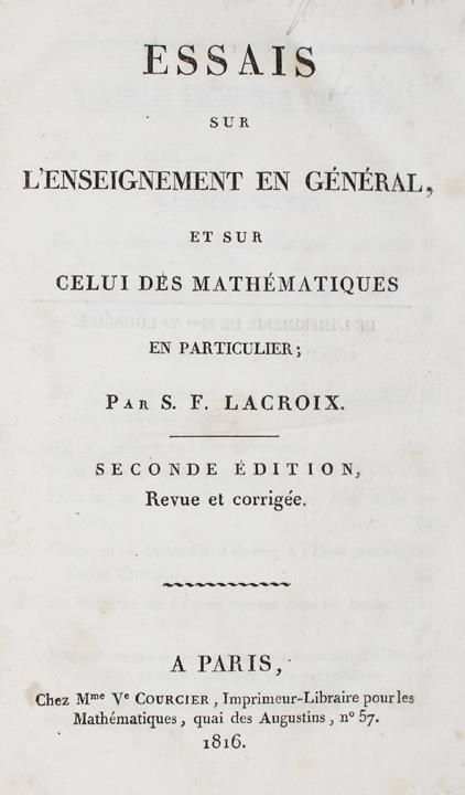 Große Abbildung Nr.1: 144-1588 Lacroix,S.F.: (Verschiedene Gebiete - Varia, Mathematik)