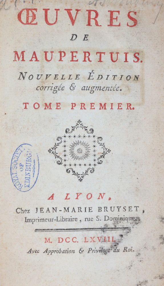 Große Abbildung Nr.1: 144-1591 Maupertuis,(P.L.M.de).: (Verschiedene Gebiete - Varia, Mathematik)
