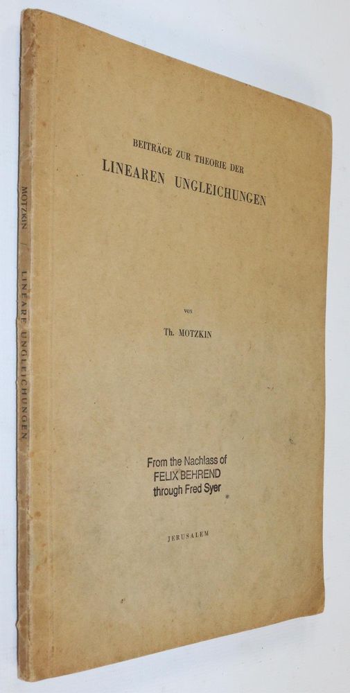 Große Abbildung Nr.2: 144-1594 Motzkin,T.: (Verschiedene Gebiete - Varia, Mathematik)