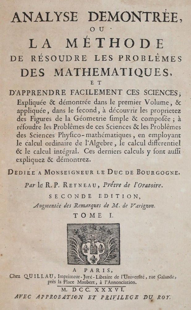 Große Abbildung Nr.2: 144-1600 Reyneau,C.R.: (Verschiedene Gebiete - Varia, Mathematik)