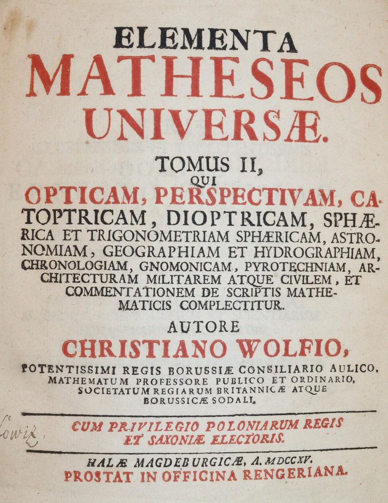 Große Abbildung Nr.1: 144-1603 Wolff,C.: (Verschiedene Gebiete - Varia, Mathematik)