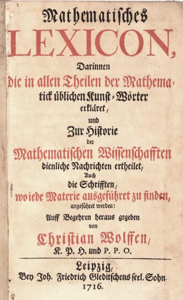 Große Abbildung Nr.1: 144-1605 Wolff,C.v.: (Verschiedene Gebiete - Varia, Mathematik)
