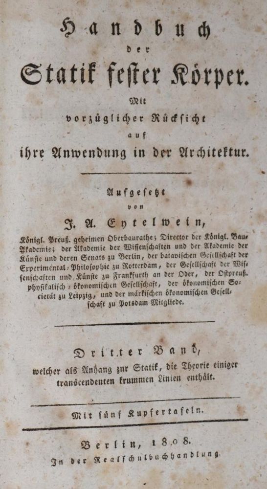 Große Abbildung Nr.1: 144-1631 Eytelwein,J.A.: (Verschiedene Gebiete - Varia, Physik)