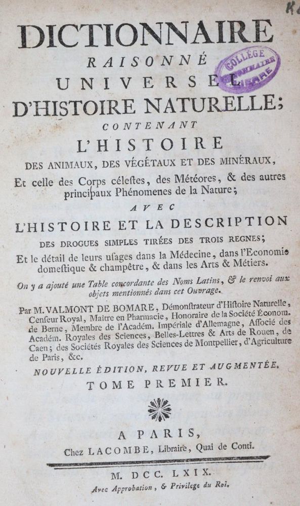 Große Abbildung Nr.1: 144-1666 Valmont-Bomare,(J.C.).: (Verschiedene Gebiete - Varia)