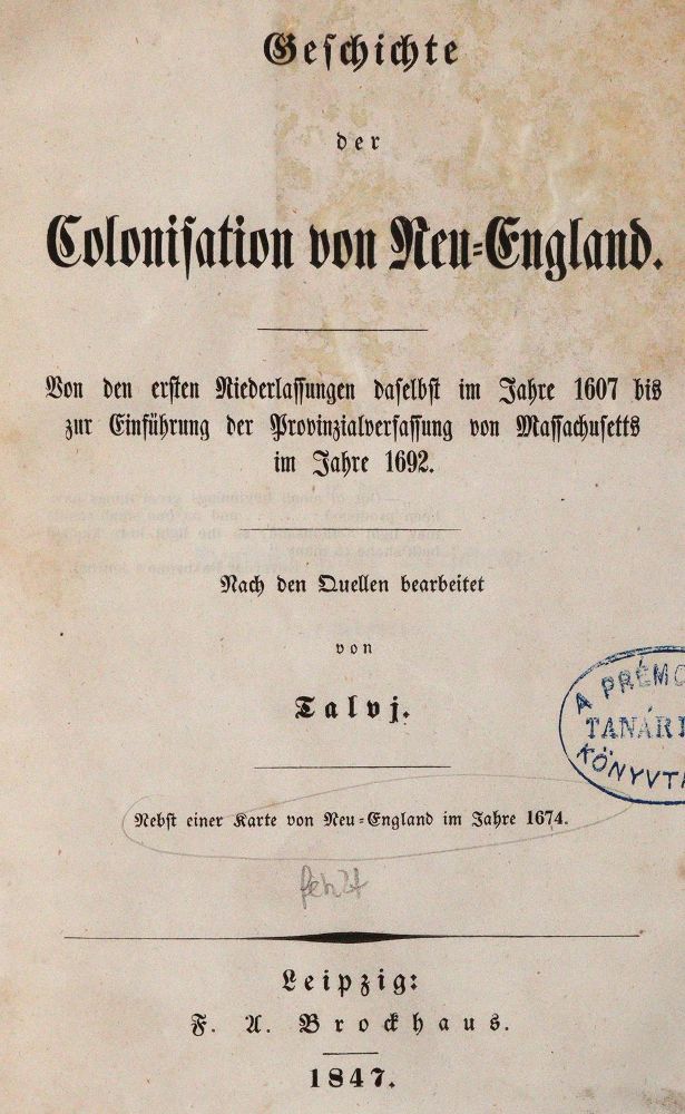 Große Abbildung Nr.1: 144-1708 Talvj (d.i. T.A.L.v.Jakob-Robinson).: (Amerika)