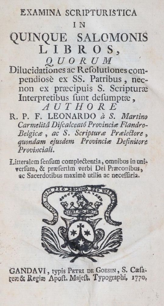 Große Abbildung Nr.1: 144-18 Leonardus a Sancto Martino.: (Bibeln)