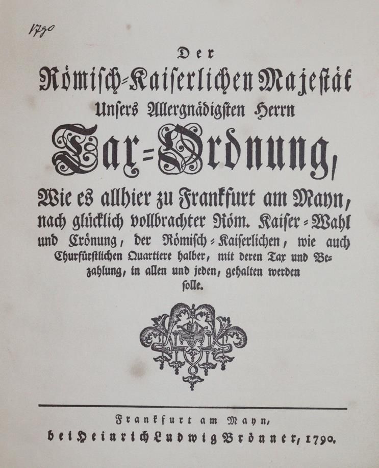 Große Abbildung Nr.1: 144-1801 Tax-Ordnung,: (Deutschland, Frankfurt/Main)
