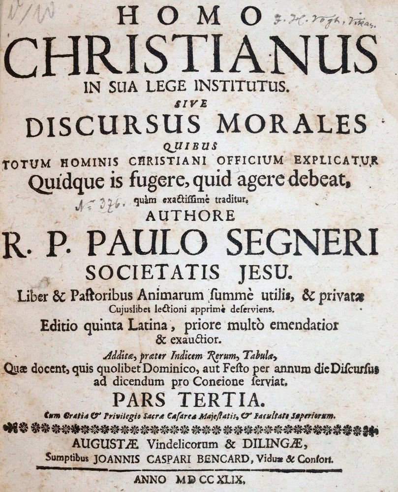 Große Abbildung Nr.1: 144-185 Segner,P.: (Alte Drucke, Handschriften und Theologie)
