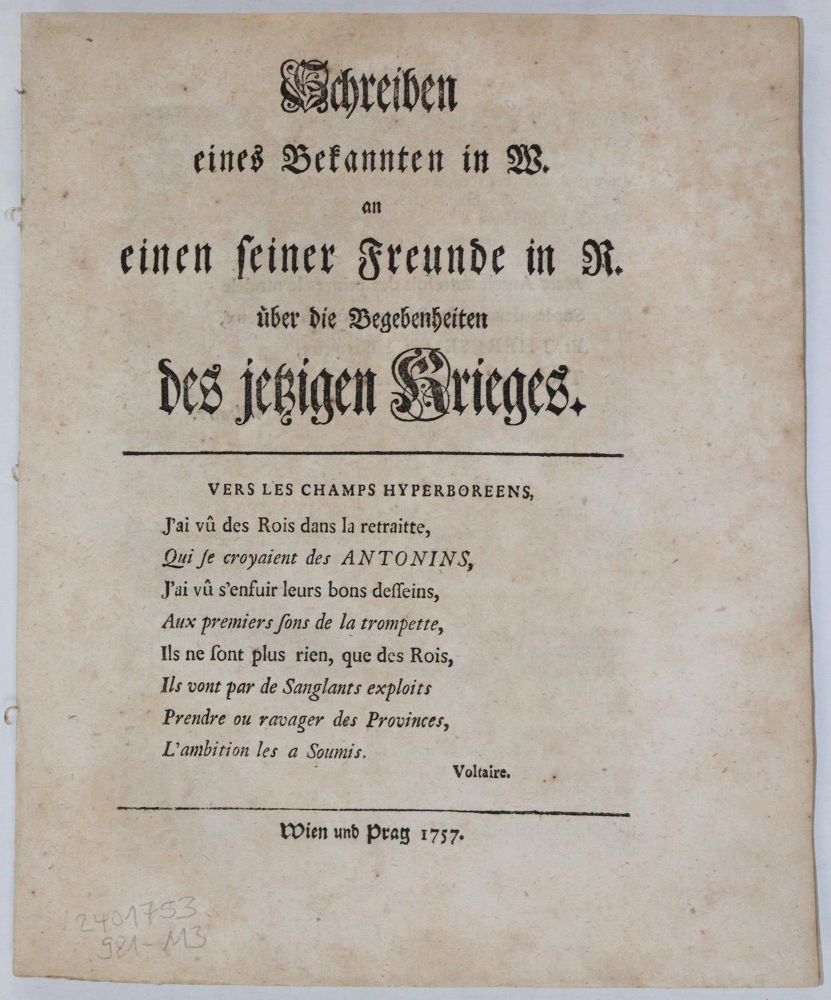 Große Abbildung Nr.3: 144-1908 (Heyne,C.G.).: (Deutschland, Siebenjähriger Krieg, Vier Schriften)