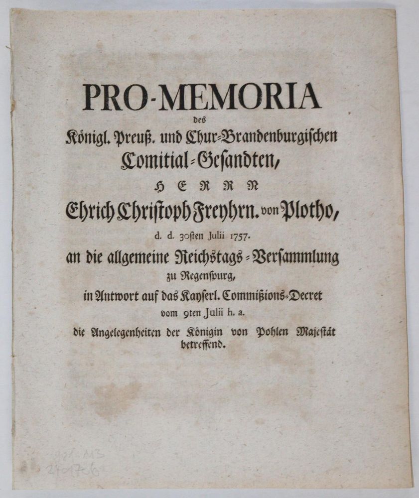 Große Abbildung Nr.2: 144-1911 Ponickau,J.G.v.: (Deutschland, Siebenjähriger Krieg, Vier Schriften)