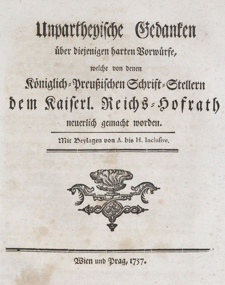 Große Abbildung Nr.1: 144-1912 Unpartheyische Gedanken: (Deutschland, Siebenjähriger Krieg, Vier Schriften)
