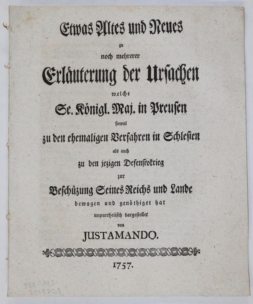 Große Abbildung Nr.3: 144-1912 Unpartheyische Gedanken: (Deutschland, Siebenjähriger Krieg, Vier Schriften)
