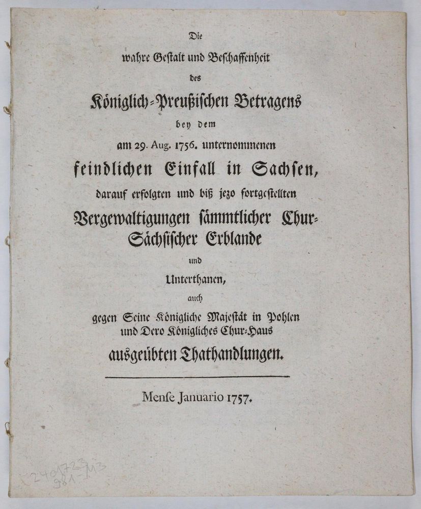 Große Abbildung Nr.4: 144-1912 Unpartheyische Gedanken: (Deutschland, Siebenjähriger Krieg, Vier Schriften)