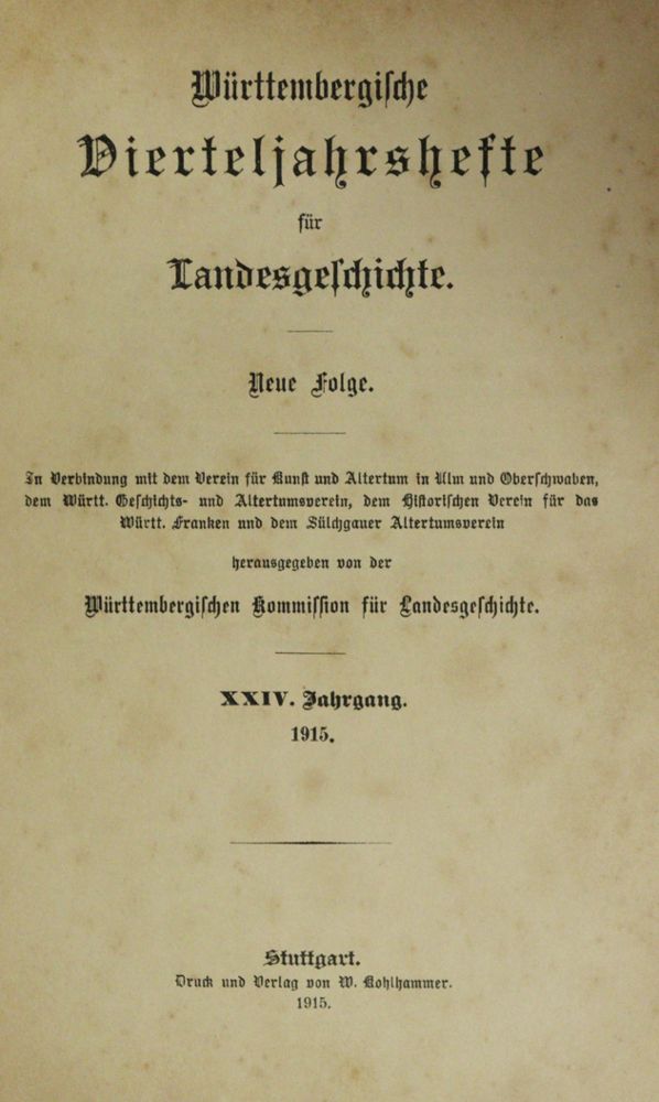 Große Abbildung Nr.1: 144-1940 Württembergische Vierteljahreshefte: (Deutschland, Württemberg)