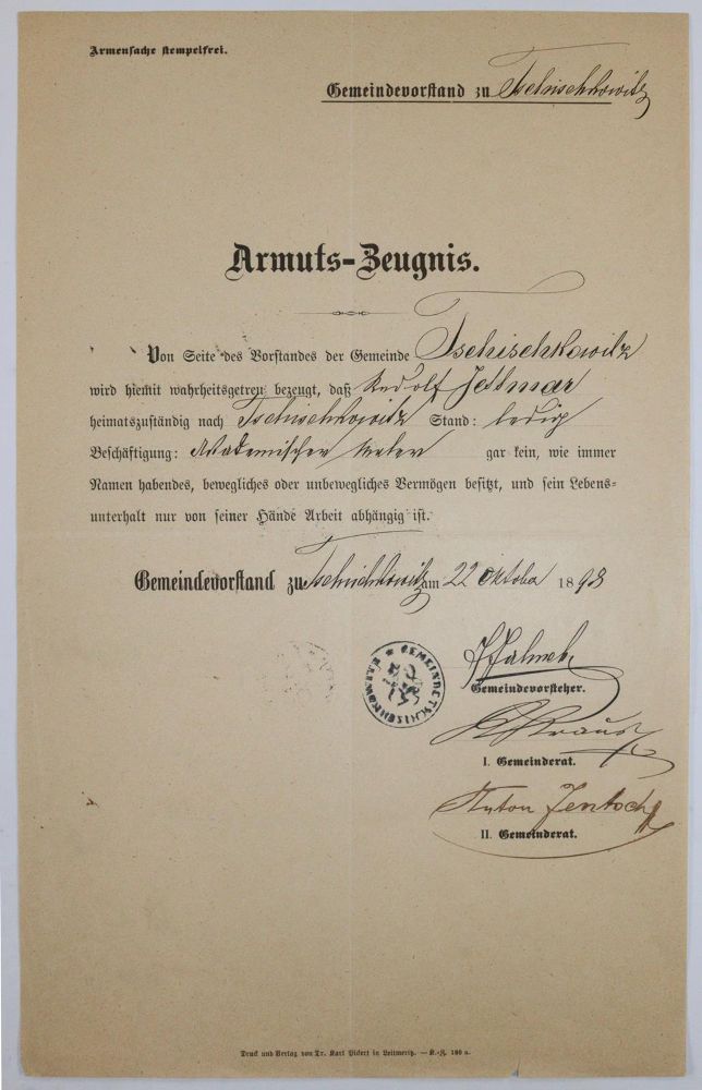 Große Abbildung Nr.1: 144-2188 Armuts-Zeugnis: (Jettmar)