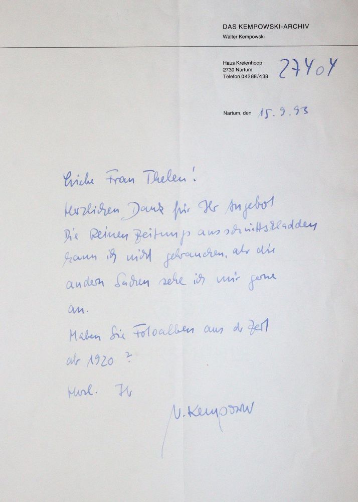 Große Abbildung Nr.2: 144-2192 Kempowski, Walter,: (Autographen)
