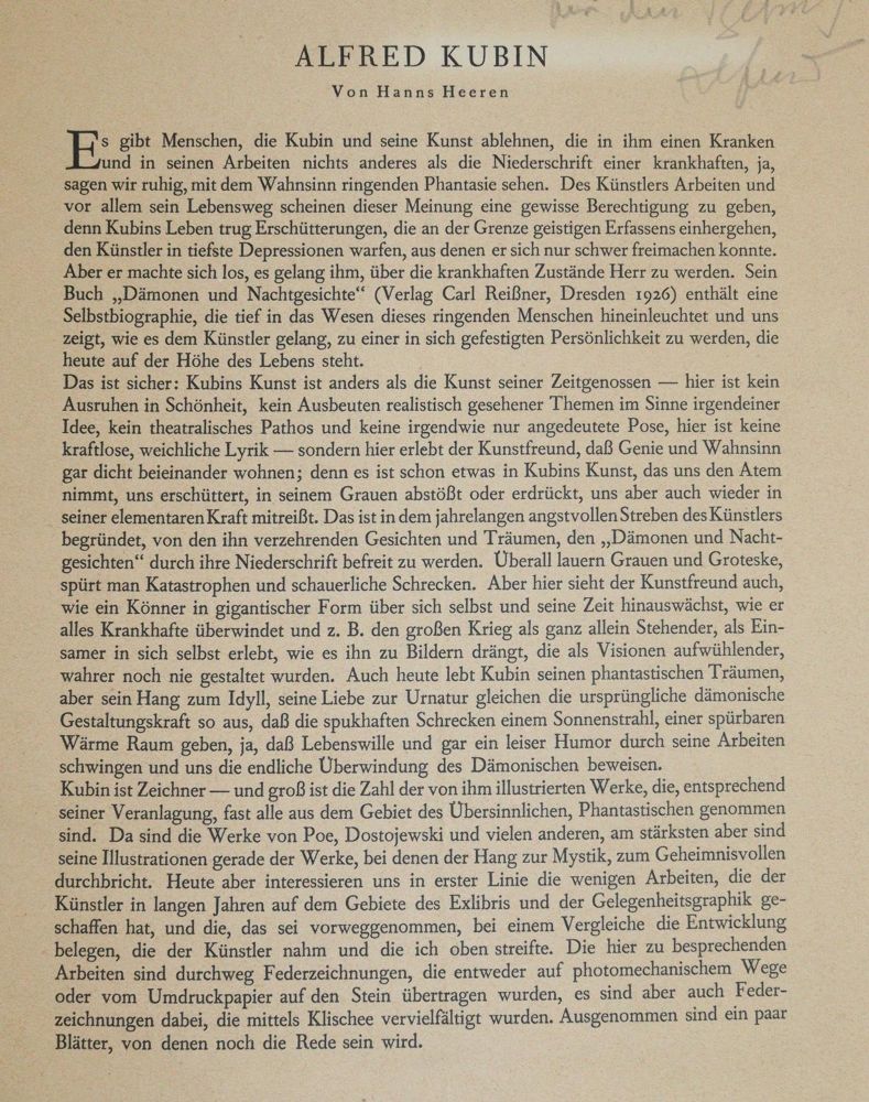 Große Abbildung Nr.5: 144-2193 Kubin, Alfred,: (Autographen)