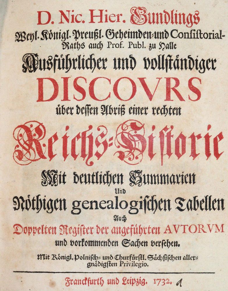 Große Abbildung Nr.1: 144-227 Gundling,N.H.: (Politik und Staatswissenschaften)