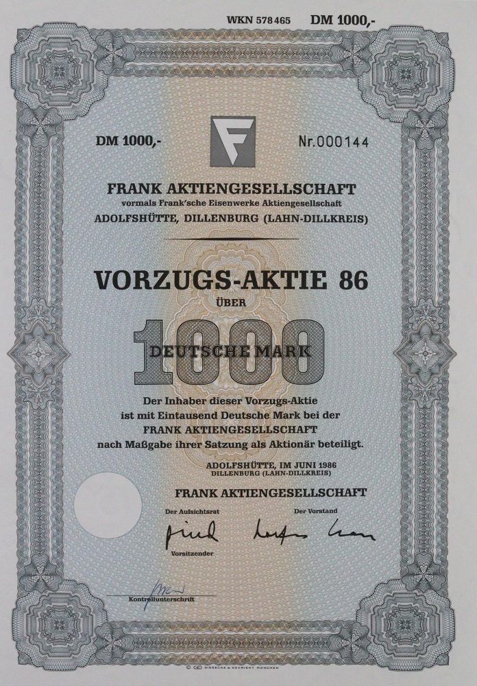 Große Abbildung Nr.3: 144-236 Frank'sche Eisenwerke Adolfshütte.: (Wirtschaft, Aktien)