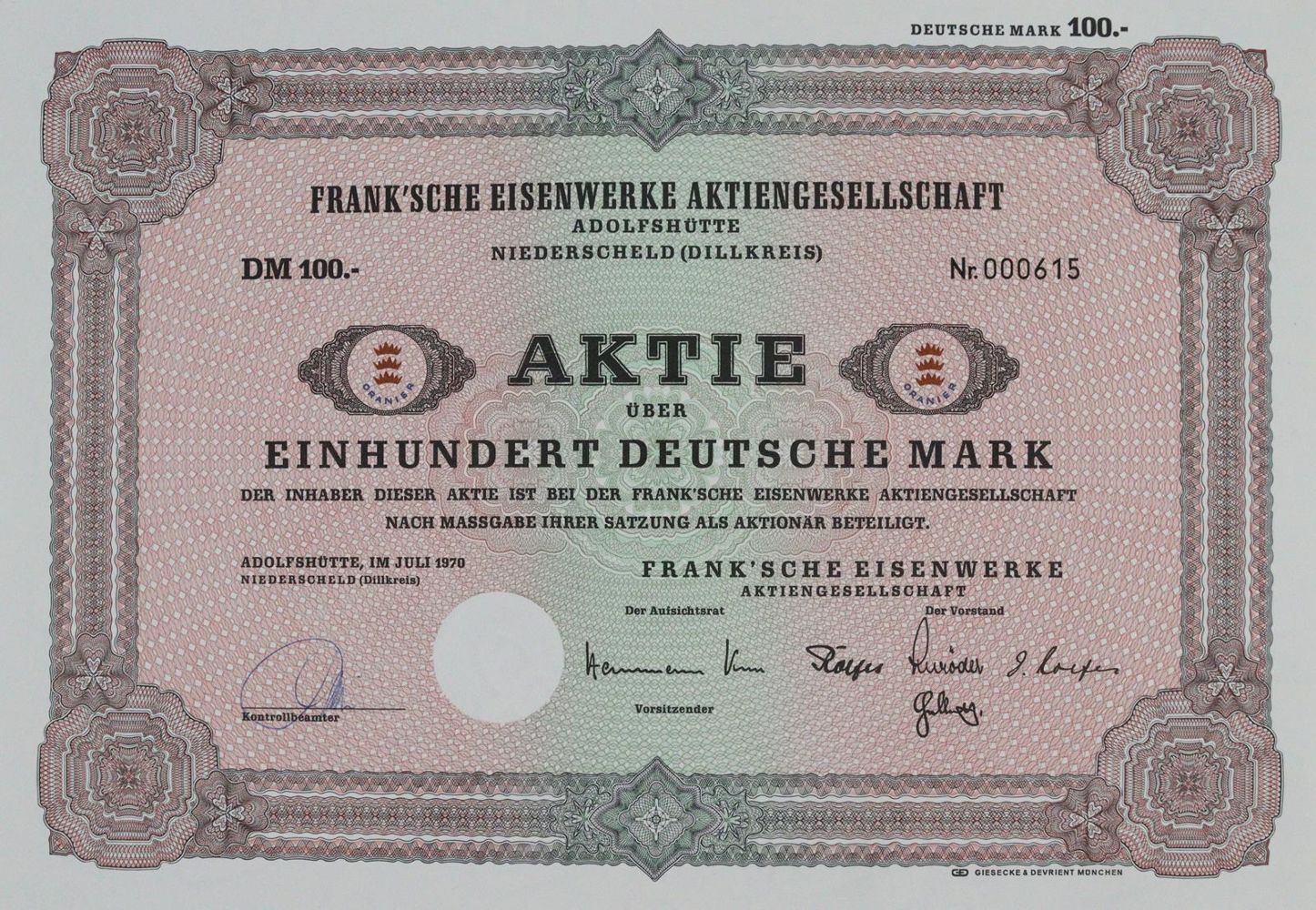 Große Abbildung Nr.5: 144-236 Frank'sche Eisenwerke Adolfshütte.: (Wirtschaft, Aktien)