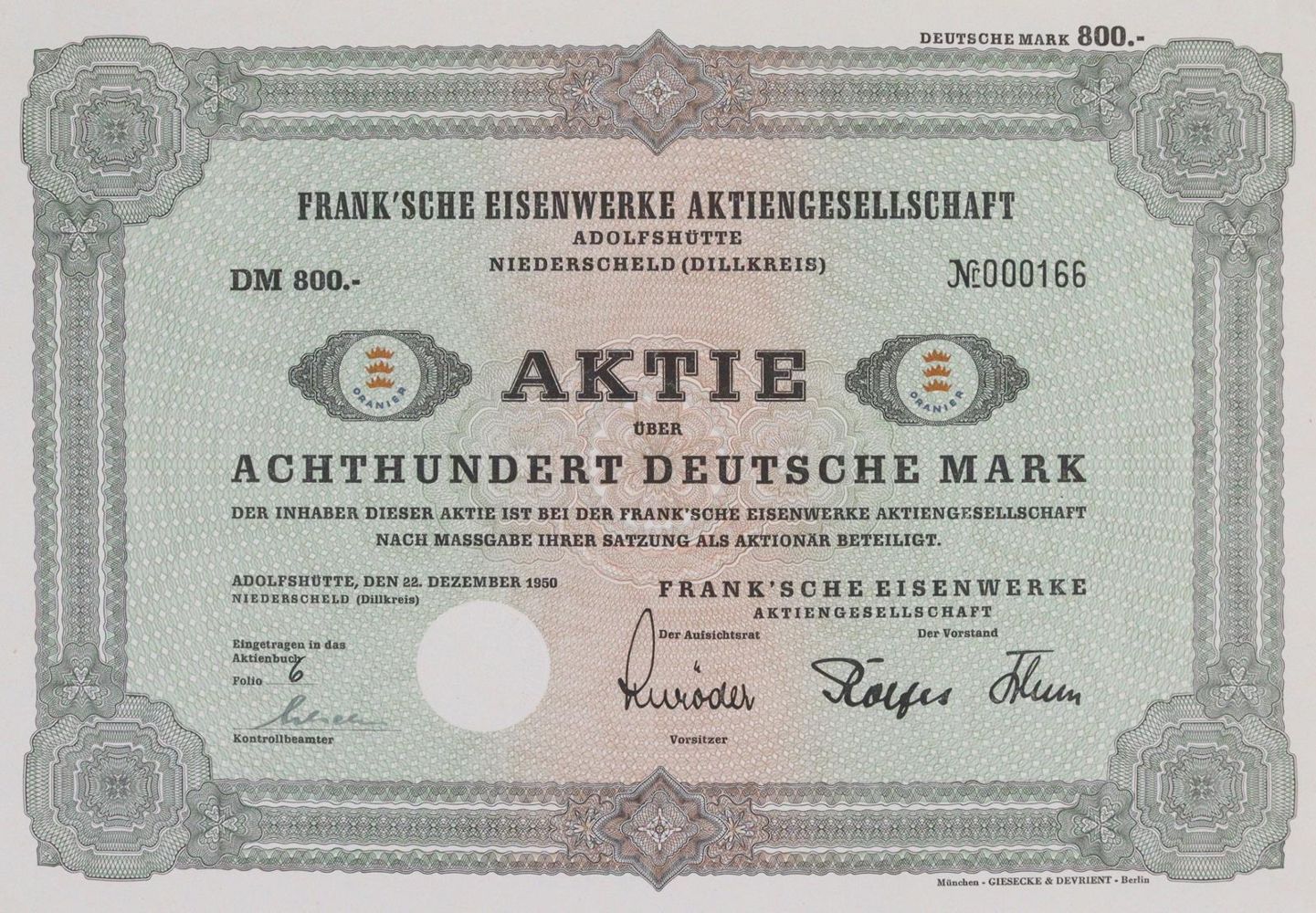 Große Abbildung Nr.6: 144-236 Frank'sche Eisenwerke Adolfshütte.: (Wirtschaft, Aktien)