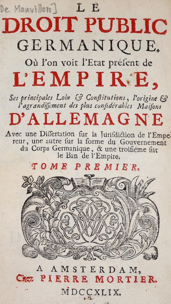 Große Abbildung Nr.1: 144-301 (Mauvillon,E.).: (Jus der Bibliothek v. Prof. Thomas Würtenberger, Deutschland)