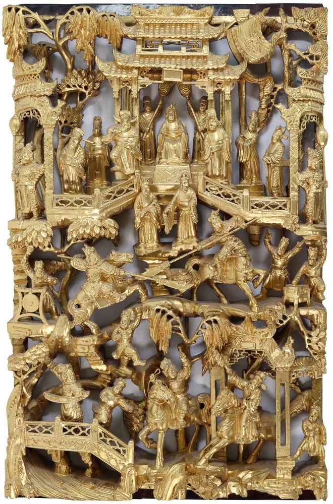 Große Abbildung Nr.1: 144-3018 Vergoldetes Holzrelief.: (Ausland, China)