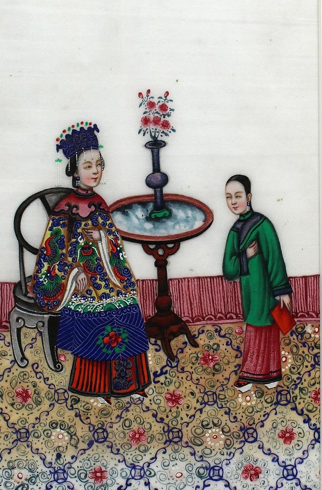 Große Abbildung Nr.1: 144-3393 Dame und Dienerin.: (Künstlergraphik, China)