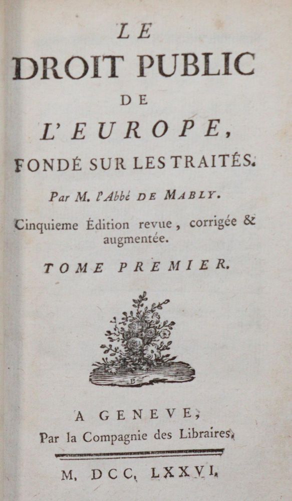 Große Abbildung Nr.1: 144-352 Mably,G.B.de.: (Jus der Bibliothek v. Prof. Thomas Würtenberger, Politik und Staatswissenschaften)